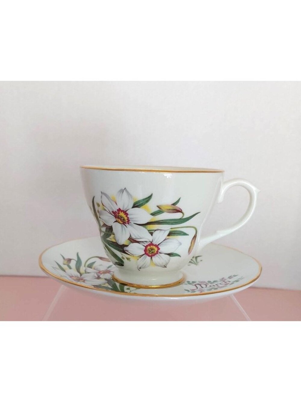 Vintage March Birthday Tea Cup Set By Elite, March Flower Of The Month Teacup